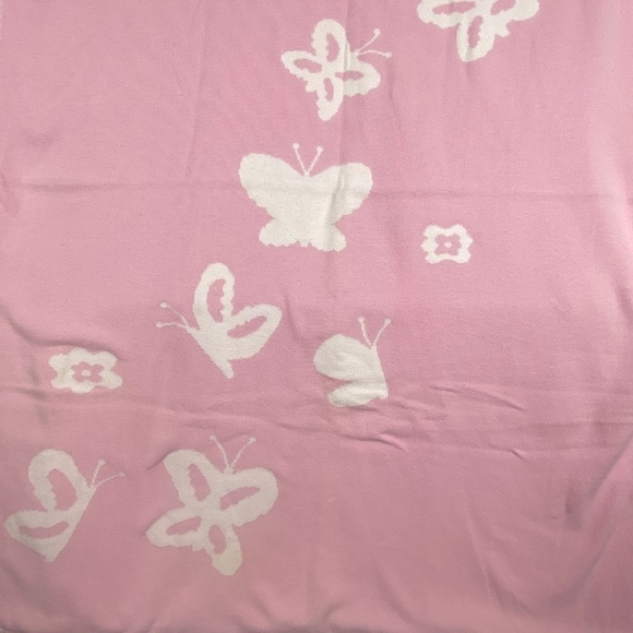 Pottery Barn Kids Knitted Pink Butterfly Blanket 30 X 40"100% Cotton Reversible - Picture 2 of 6